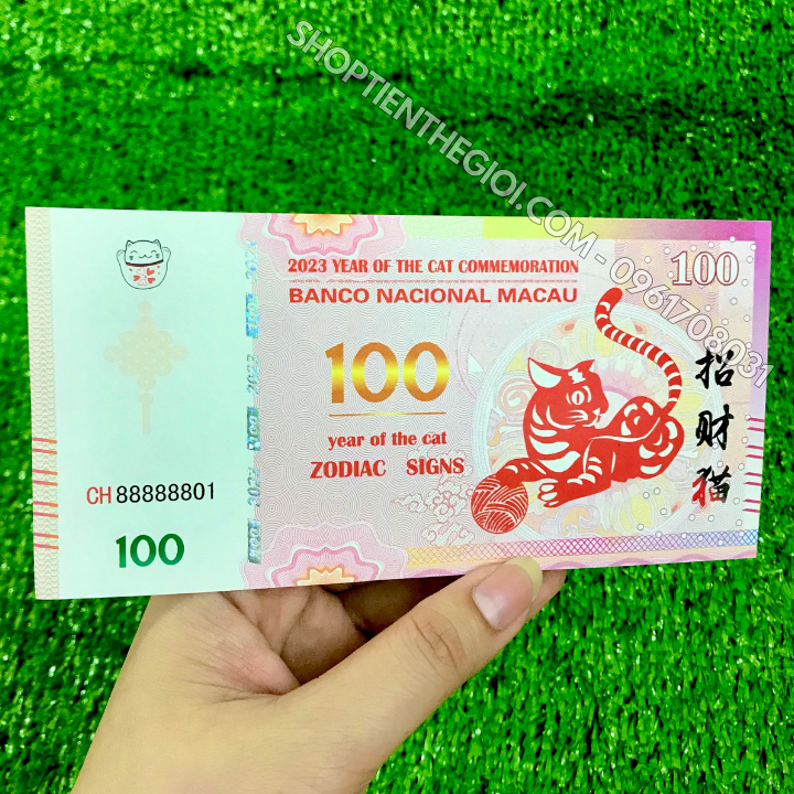 Tiền Lì Xì 100 Dola Macao Hình Con Mèo 2023